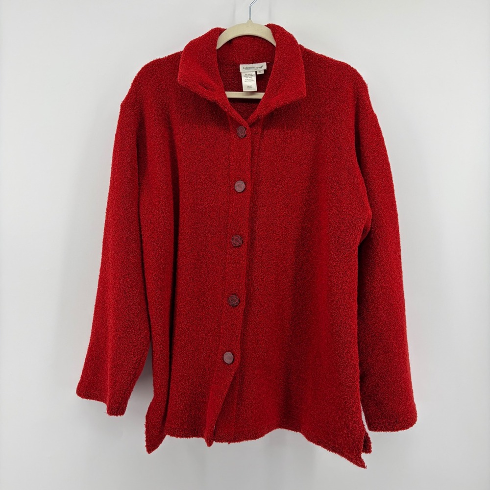 Coldwater Creek Women XL Red Wool Blend‎ Boucle Button Up Jacket
